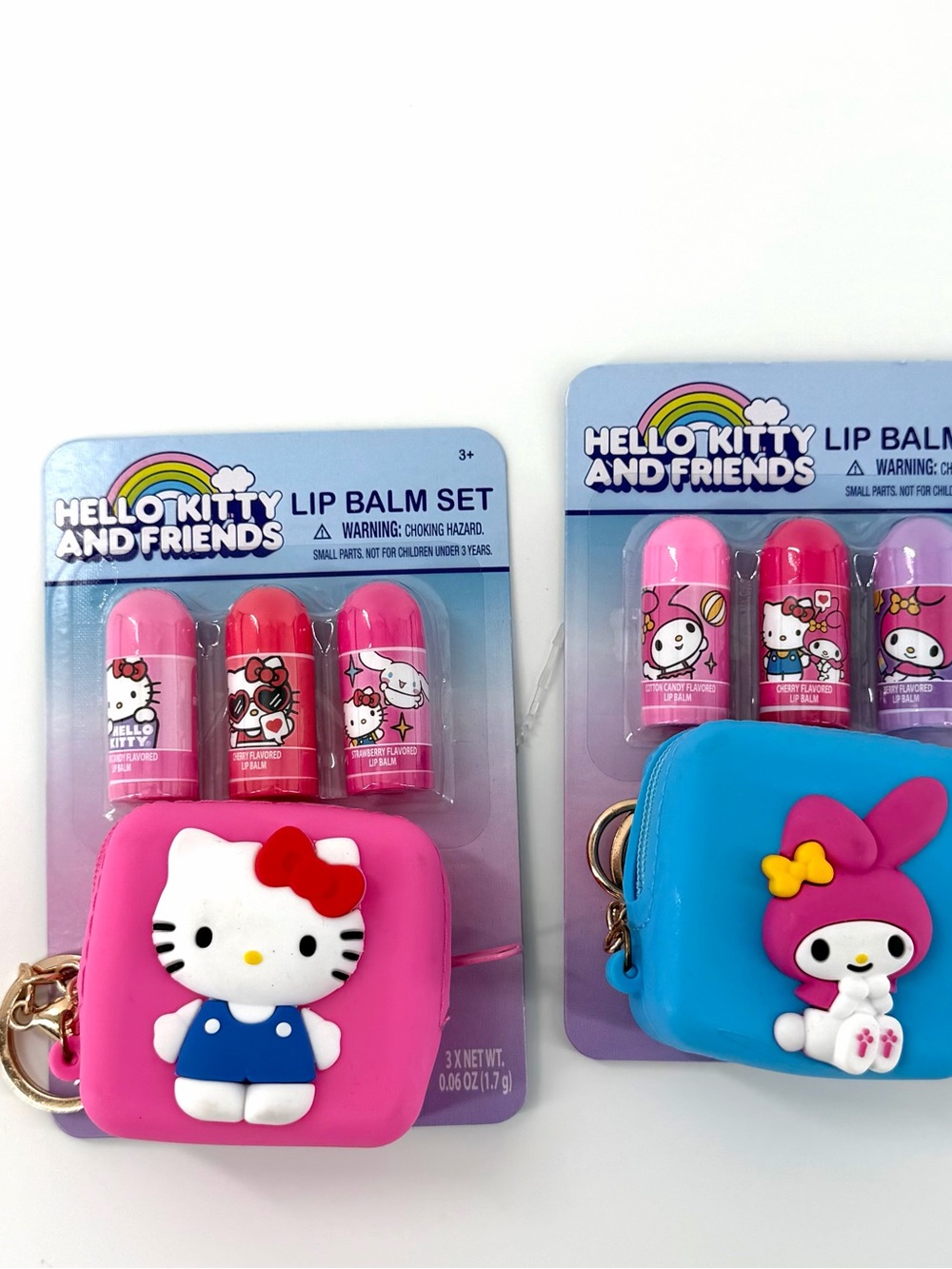 Sanrio Hello Kitty & My Melody Lip Balm Set Keychain Pouch Bundle Kidcore